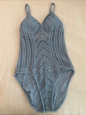 Robin Piccone Blue Crochet One-Piece Swimsuit